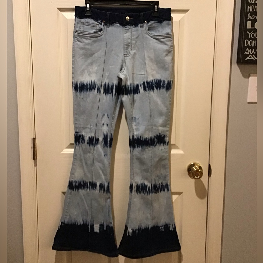 VENUS Tie-Dye Super Flare Bell Bottom Jean Size 8 Hippie Retro 70’s Stretch - Picture 3 of 13